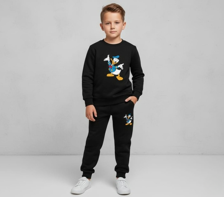 Black Duck Printed Kids Tracksuit | Winter Fleece Sweatshirt &amp; Trouser Set – Warm, Soft &amp; Stylish Garments for Boys &amp; Girls FOR BABY AND KIDS
