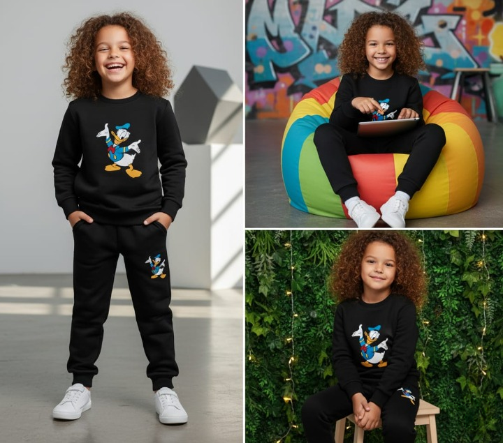 Black Duck Printed Kids Tracksuit | Winter Fleece Sweatshirt & Trouser Set – Warm, Soft & Stylish Garments for Boys & Girls FOR BABY AND KIDS View Gallery - Pakistan