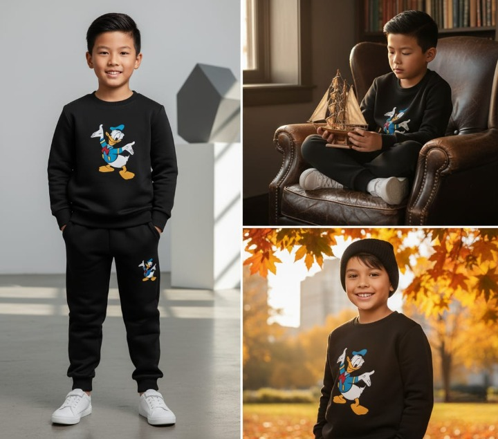 Black Duck Printed Kids Tracksuit | Winter Fleece Sweatshirt & Trouser Set – Warm, Soft & Stylish Garments for Boys & Girls FOR BABY AND KIDS View Gallery - Pakistan