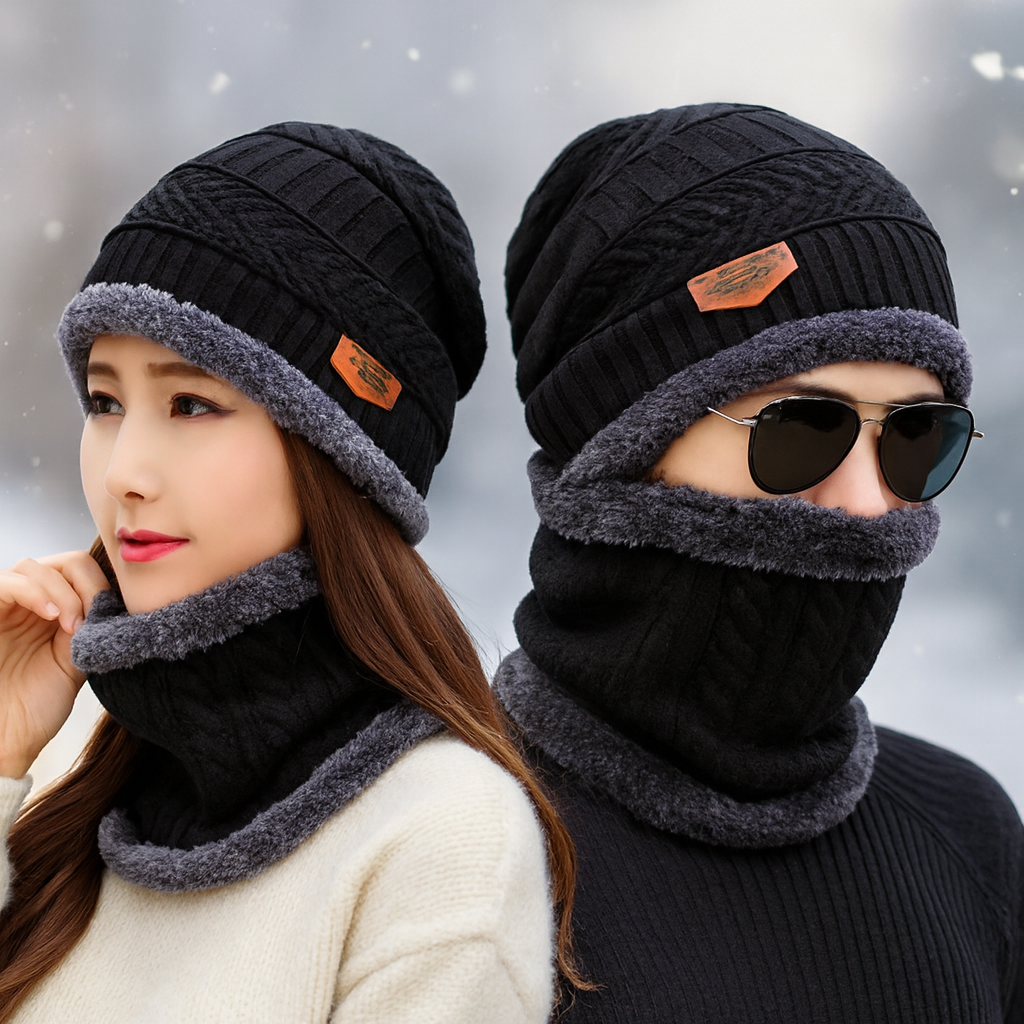 Head &amp; Neck Cap Beanies Combo | Woolen Winter Beanie with Neck Warmer Muffler for Men &amp; Women – Warm, Cozy &amp; Stylish