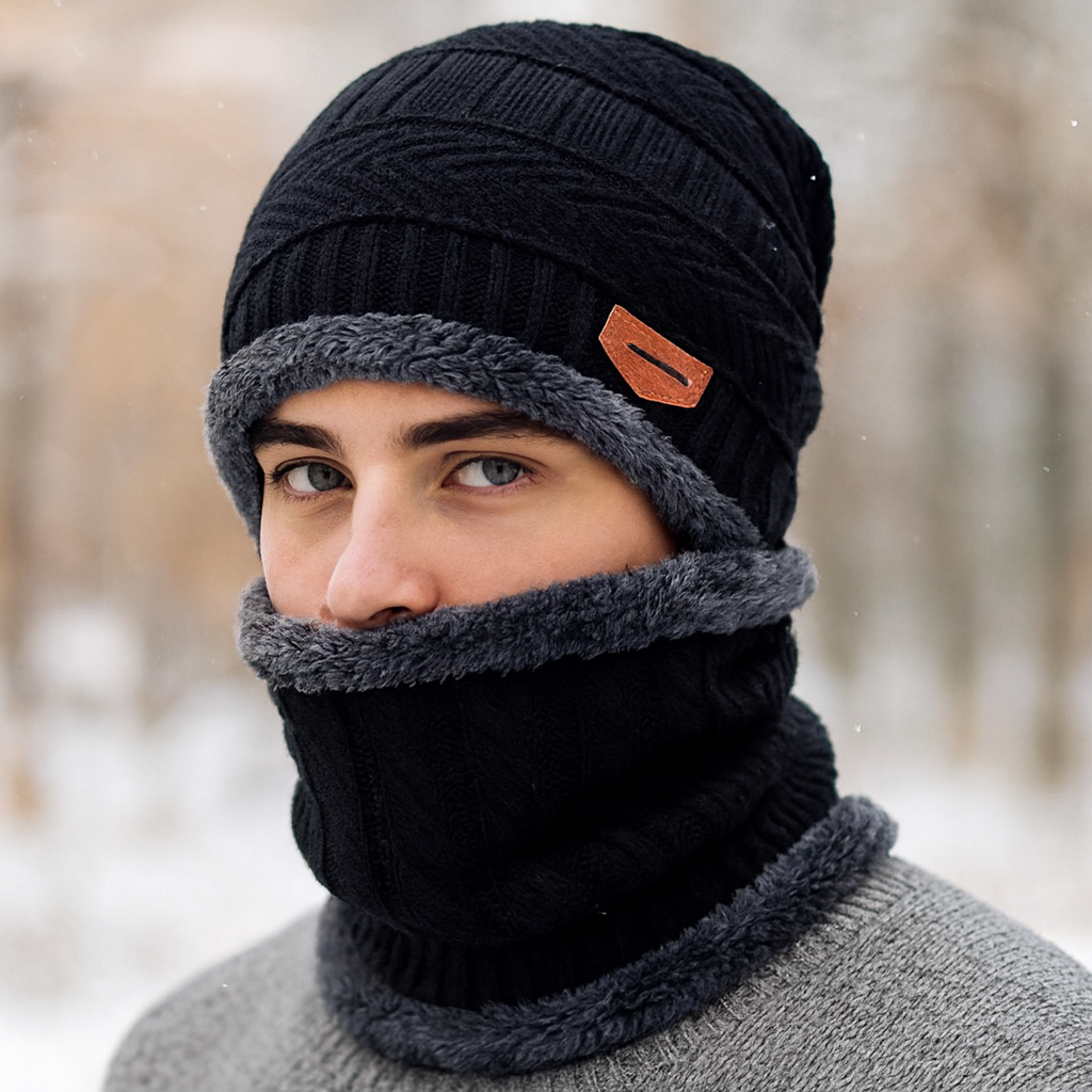 Head & Neck Cap Beanies Combo | Woolen Winter Beanie with Neck Warmer Muffler for Men & Women – Warm, Cozy & Stylish View Gallery - Pakistan