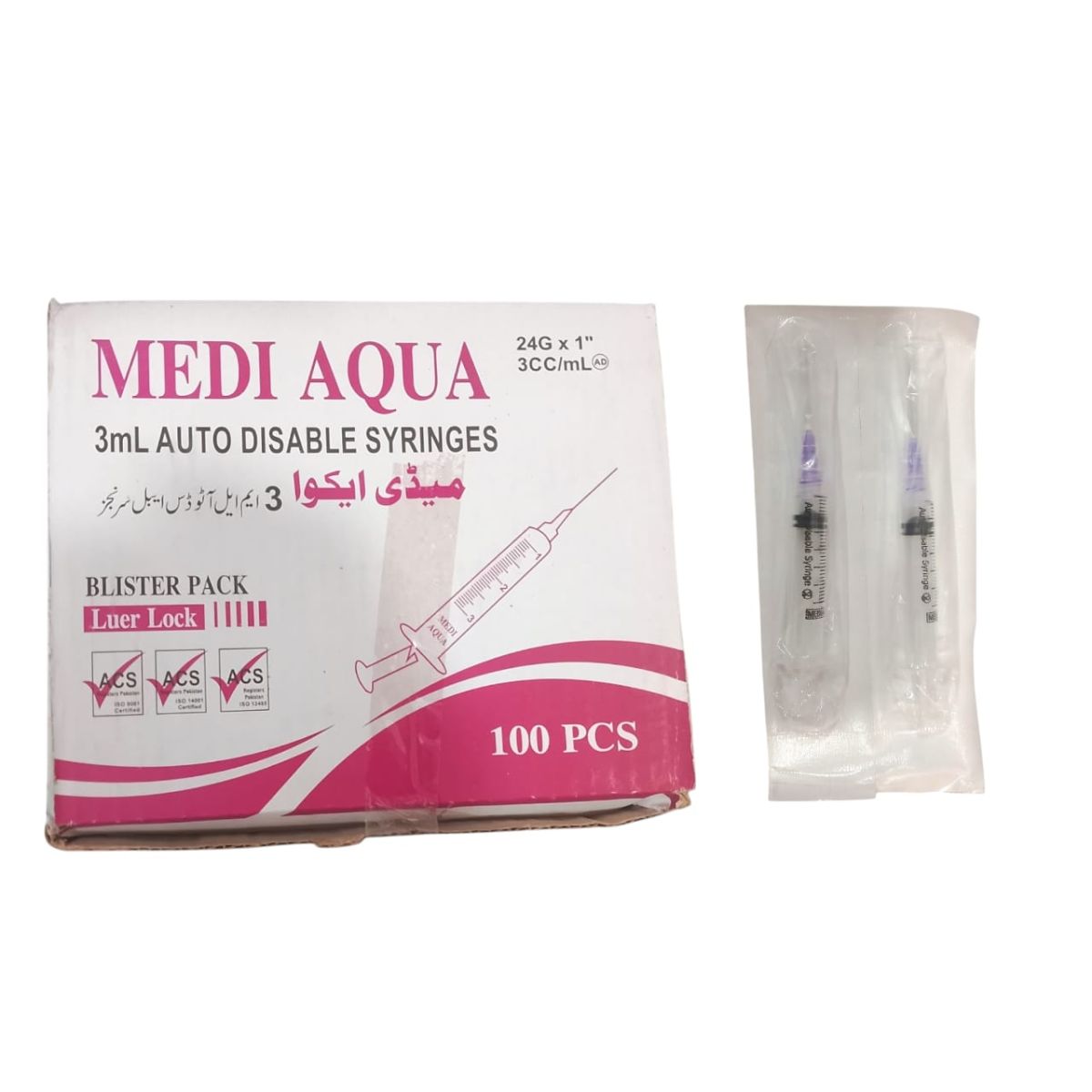 Medi Aqua 3cc Syringes – Precision, Safety & Comfort for Medical Use, Designed for Accurate Dosage, Smooth Injection & Reliable Patient Care Every Time (Pack of 100) View Gallery - Pakistan