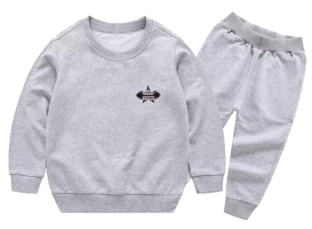Grey Printed Fleece Winter Kids Tracksuit | Warm Sweatshirt &amp; Trouser Set for Boys &amp; Girls – Soft, Cozy &amp; Stylish OutfitFOR BABY AND KIDS
