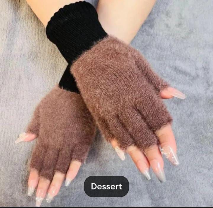 Girls Soft Plush Half Finger Gloves | Warm Fuzzy Fingerless Winter Gloves for Writing, Typing & Outdoor Use  random colours View Gallery - Pakistan