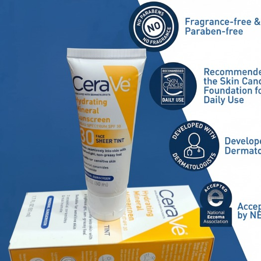 CeraVe Hydrating Mineral Sunscreen SPF 50 | Broad Spectrum UV Protection with Hyaluronic Acid & Ceramides – 50ml View Gallery - Pakistan