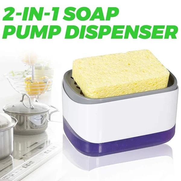 New Soap Pump Dispenser with Sponge | 2-in-1 Kitchen Dishwashing Liquid Dispenser &amp; Sponge Holder for Easy Cleaning