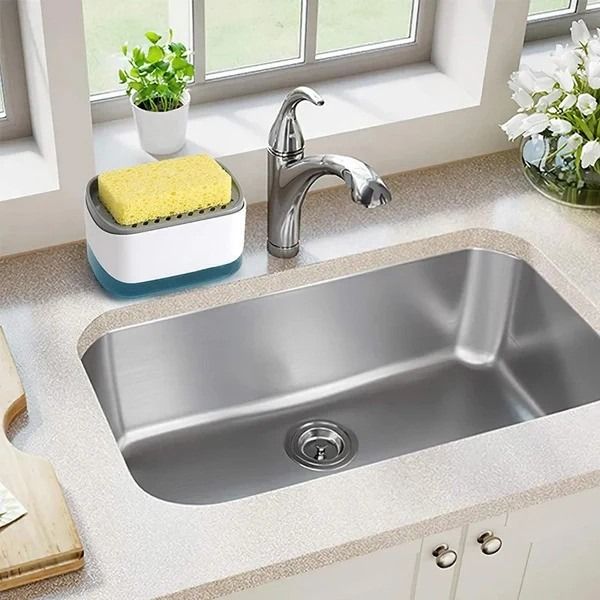New Soap Pump Dispenser with Sponge | 2-in-1 Kitchen Dishwashing Liquid Dispenser & Sponge Holder for Easy Cleaning View Gallery - Pakistan