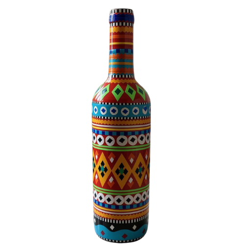 Traditional Truck Art Decorative Glass Bottle Vase – Handcrafted Multicolor Home Decor (750ml)