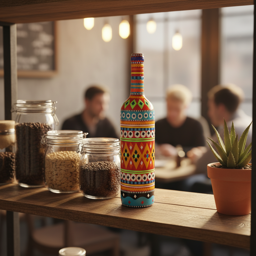 Traditional Truck Art Decorative Glass Bottle Vase – Handcrafted Multicolor Home Decor (750ml) View Gallery - Pakistan