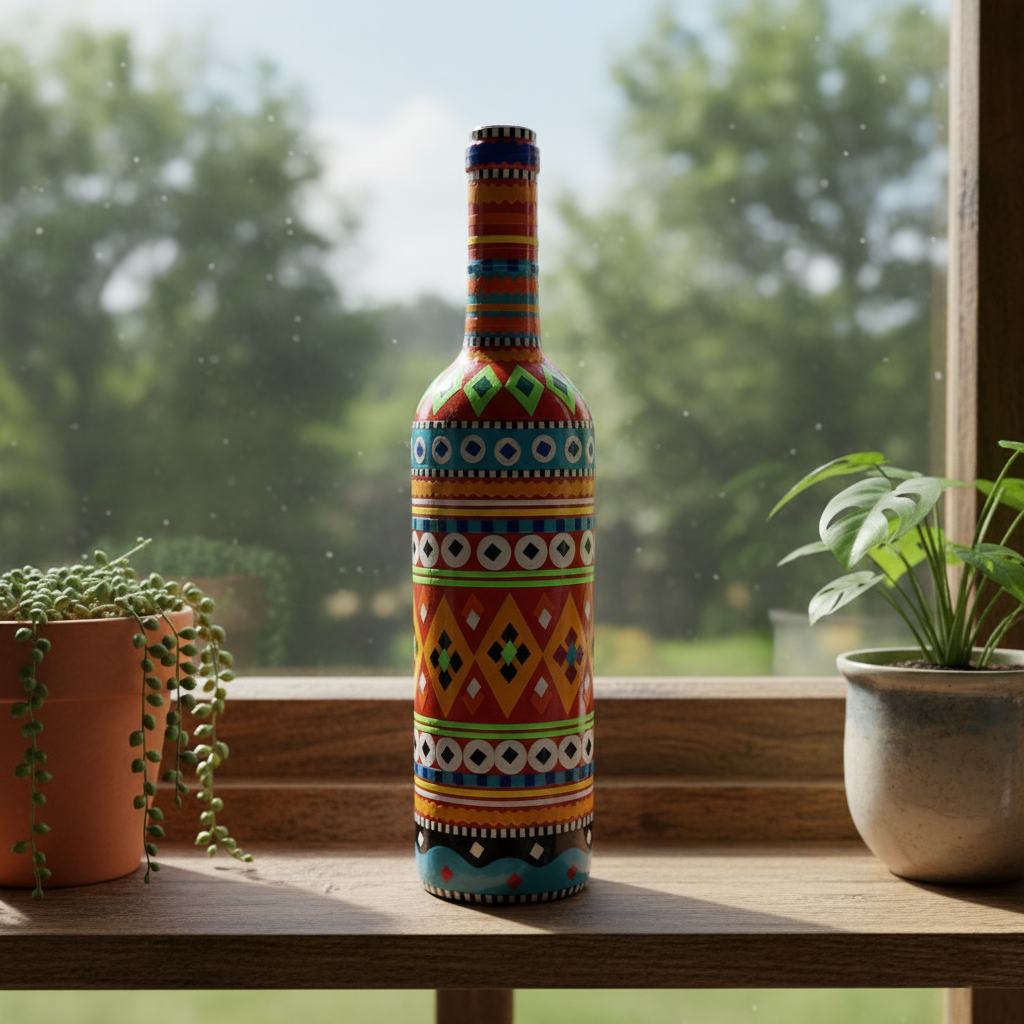 Traditional Truck Art Decorative Glass Bottle Vase – Handcrafted Multicolor Home Decor (750ml) View Gallery - Pakistan