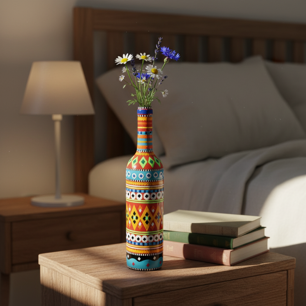 Traditional Truck Art Decorative Glass Bottle Vase – Handcrafted Multicolor Home Decor (750ml) View Gallery - Pakistan