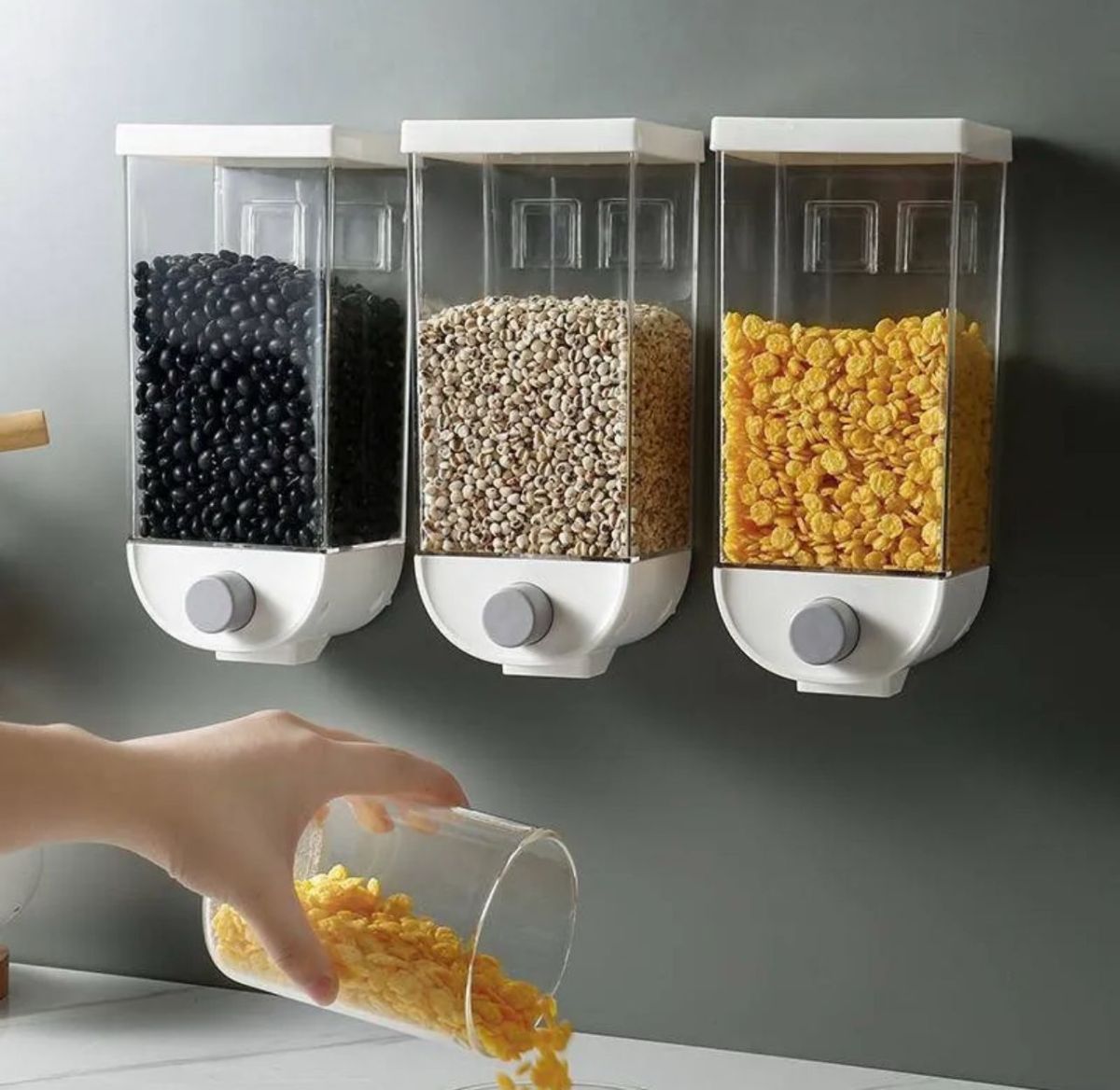 1Pc 1500ml Wall-Mounted Grain Storage Box – Cereal, Rice, Oatmeal &amp; Dry Fruit Dispenser | Kitchen Food Organizer Container
