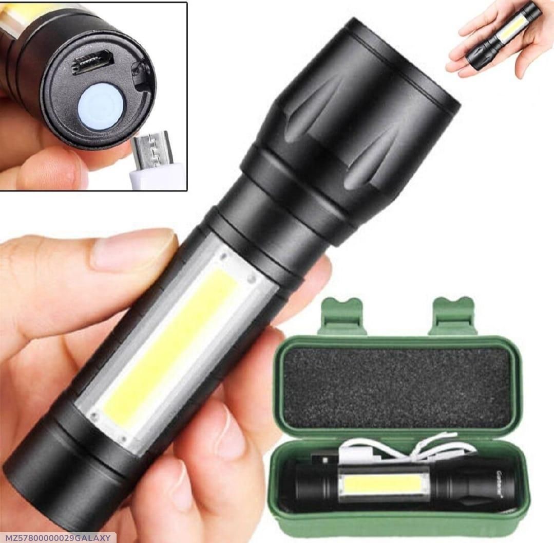 Portable LED Flashlight – Mini Rechargeable Torch with Side Light &amp; Waterproof Body