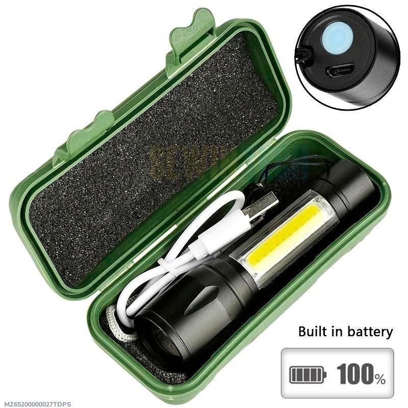 Portable LED Flashlight – Mini Rechargeable Torch with Side Light & Waterproof Body View Gallery - Pakistan