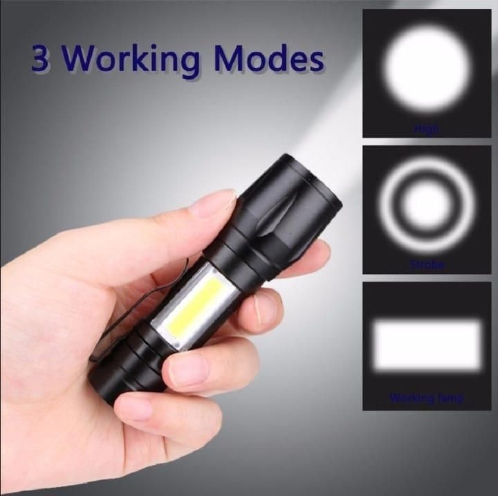 Portable LED Flashlight – Mini Rechargeable Torch with Side Light & Waterproof Body View Gallery - Pakistan