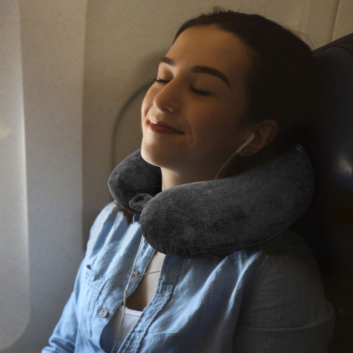 H HOMEWINS 100% Pure Memory Foam Travel Pillow – Soft Neck &amp; Head Support Cushion for Airplane, Car, Home &amp; Office (Black)