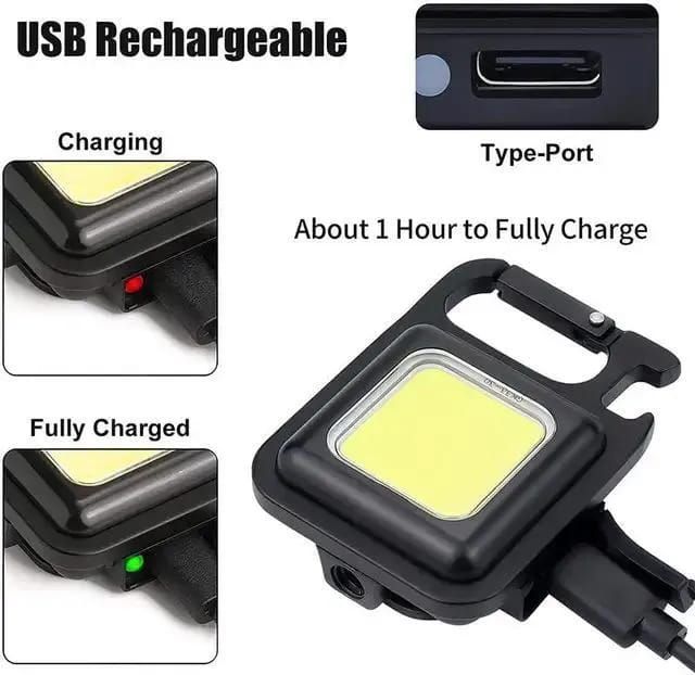 COB Rechargeable Keychain Light – Mini Portable LED Flashlight With USB Charging, Bottle Opener, And Magnet For Outdoor And Emergency Use View Gallery - Pakistan
