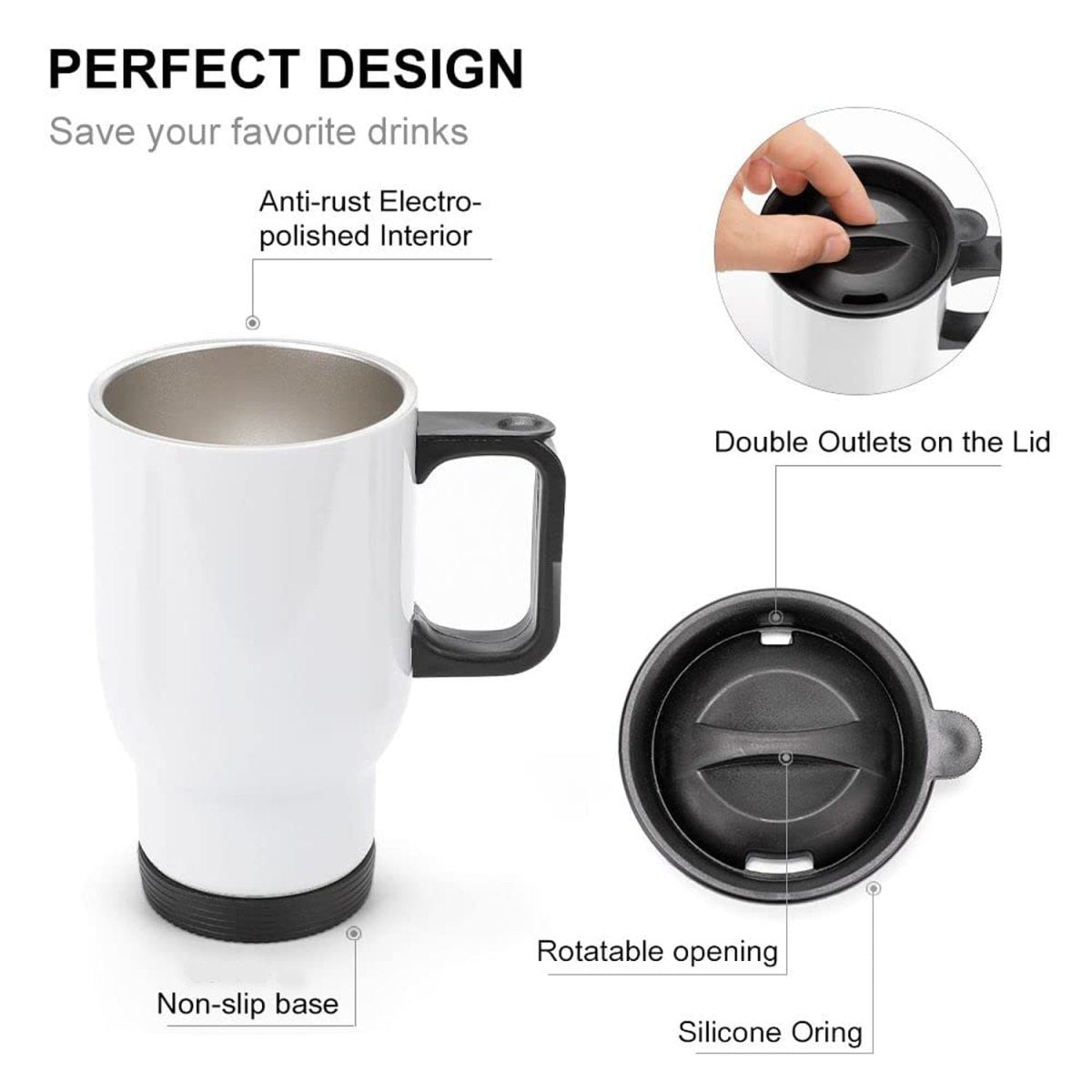 White Glossy Steel Coffee Mug 500ml – Durable Stainless Steel Cup for Hot &amp; Cold Drinks | Office, Travel &amp; Home Use