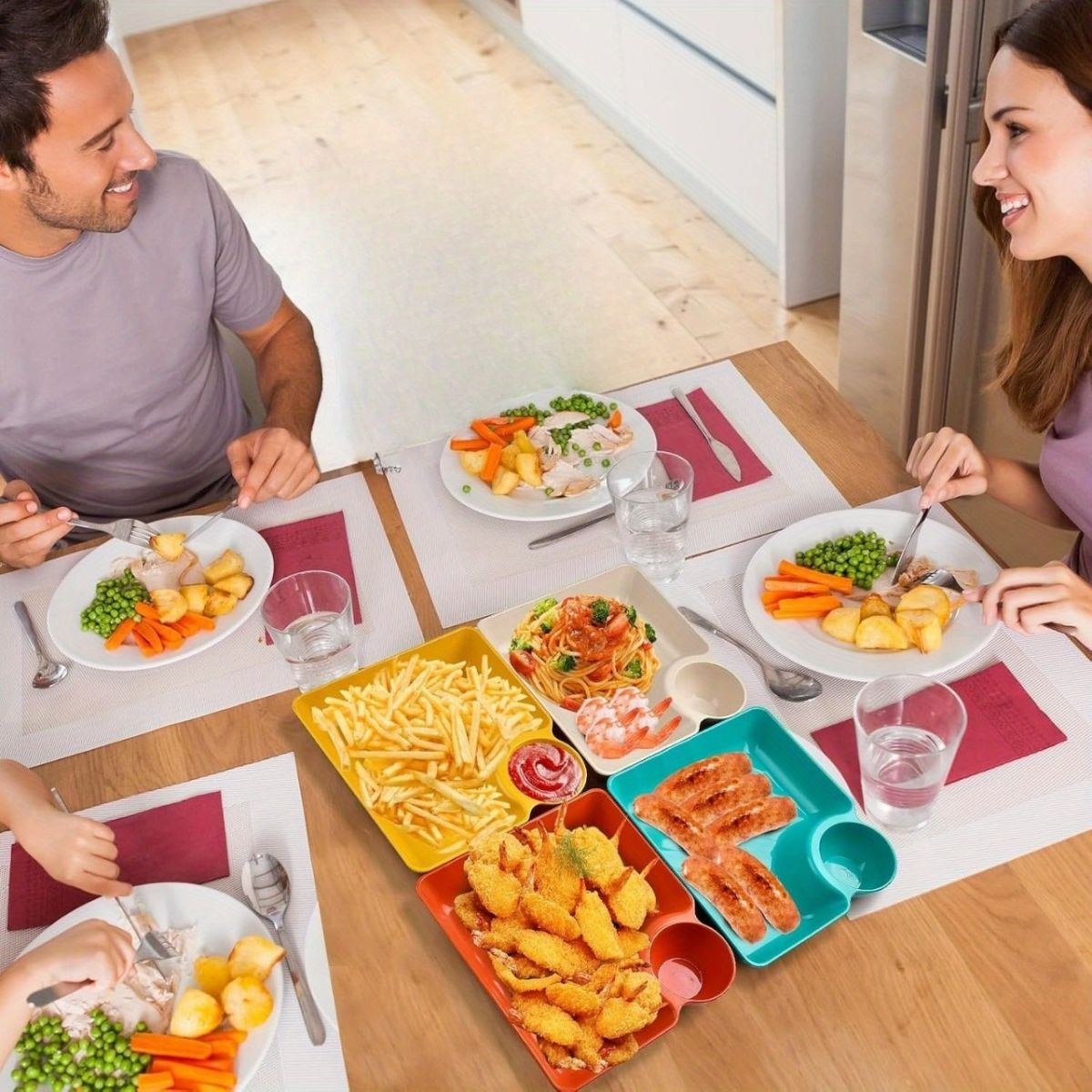 4-Piece Colorful Serving Platter Set – BPA-Free Snack, Sushi, Appetizer & Dessert Plates with Built-in Dipping Bowls for Parties & Everyday Use (Random Color) View Gallery - Pakistan