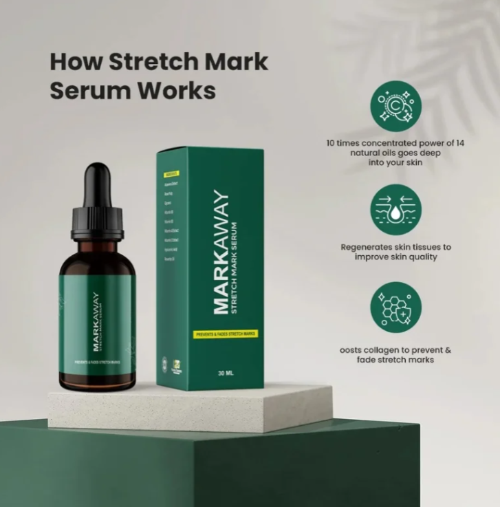 Markaway Stretch Mark Serum – Herbal Formula for Hydration, Skin Toning & Dark Spot Correction (30ml) View Gallery - Pakistan