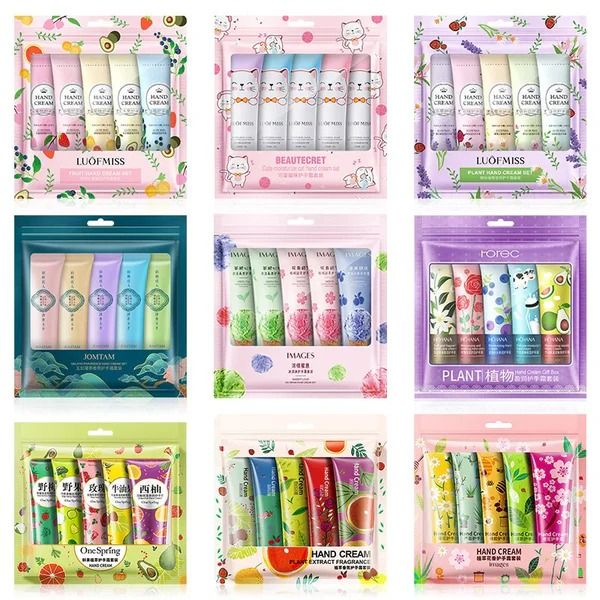 5pcs Plant &amp; Fruit Fragrance Hand Cream Set – Moisturizing, Nourishing &amp; Anti-Chap Hand Care for Soft, Smooth Skin