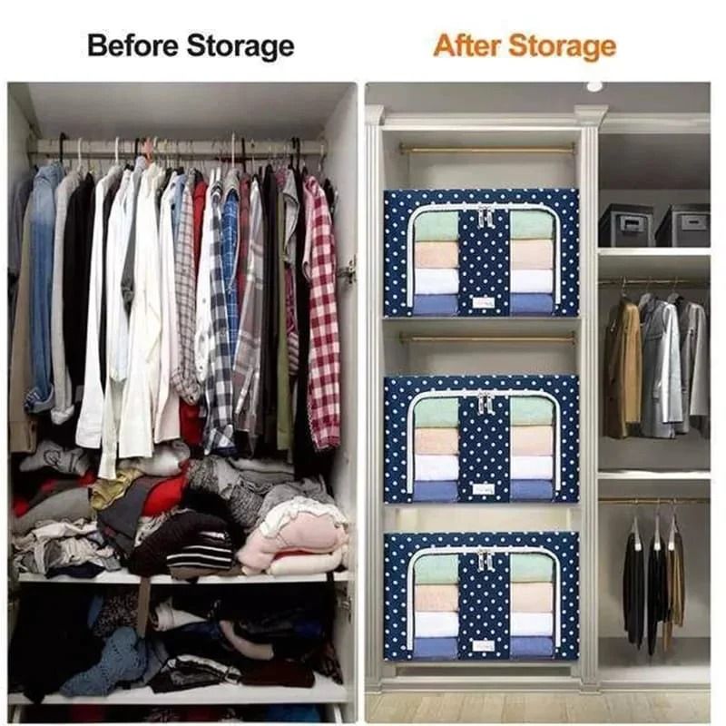 Foldable Metal Frame Clothes Storage Organizer Bag – Large Capacity Fabric Wardrobe Box with Zipper & Clear Window View Gallery - Pakistan