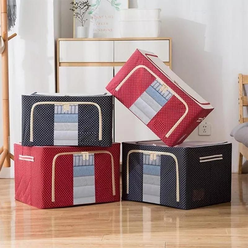 Foldable Metal Frame Clothes Storage Organizer Bag – Large Capacity Fabric Wardrobe Box with Zipper & Clear Window View Gallery - Pakistan