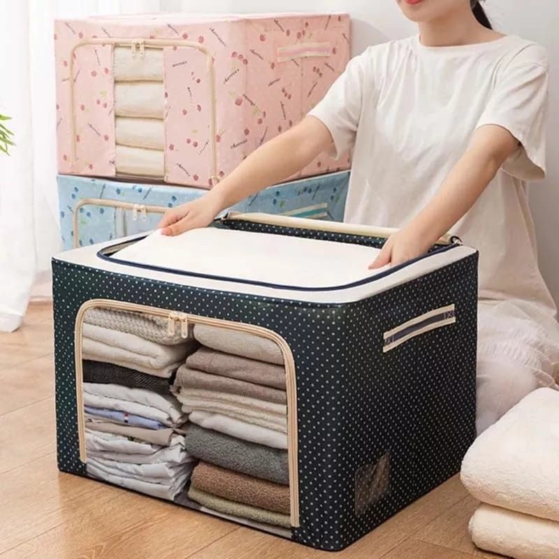 Foldable Metal Frame Clothes Storage Organizer Bag – Large Capacity Fabric Wardrobe Box with Zipper & Clear Window View Gallery - Pakistan