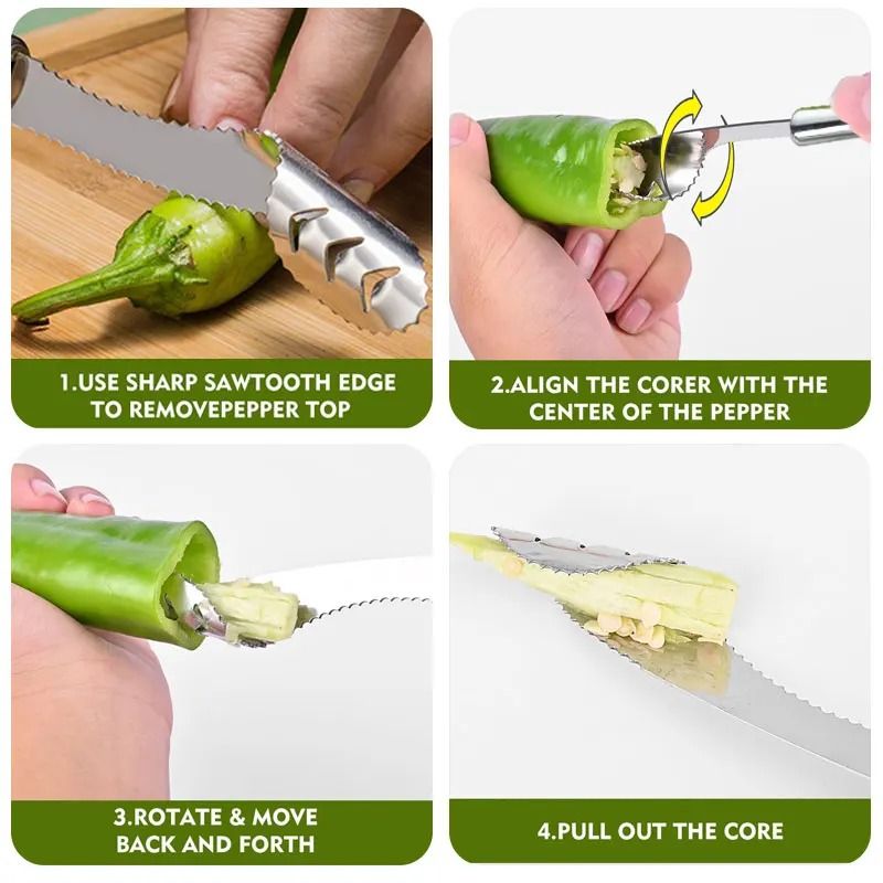 Stainless Steel Pepper Corer & Vegetable Slicer – Multifunction Jalapeno Core Remover, Fruit & Seed Extractor Tool View Gallery - Pakistan