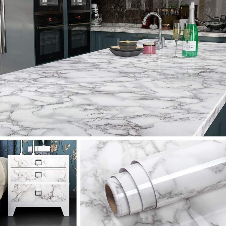 Self Adhesive White Marble Sheet For Kitchen – Waterproof, Heat And Oil Resistant Wallpap er For Countertops, Cabinets, And Furniture(60x200)