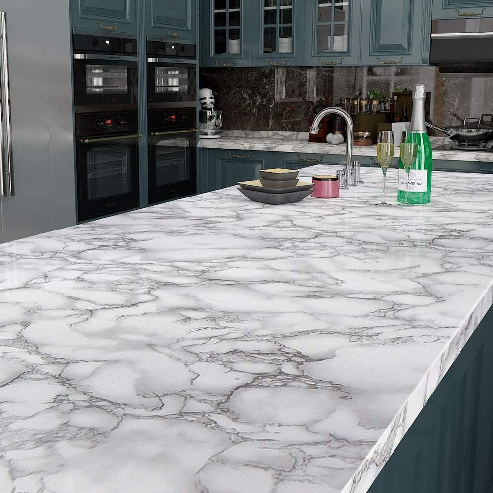 Self Adhesive White Marble Sheet For Kitchen – Waterproof, Heat And Oil Resistant Wallpap er For Countertops, Cabinets, And Furniture(60x200) View Gallery - Pakistan