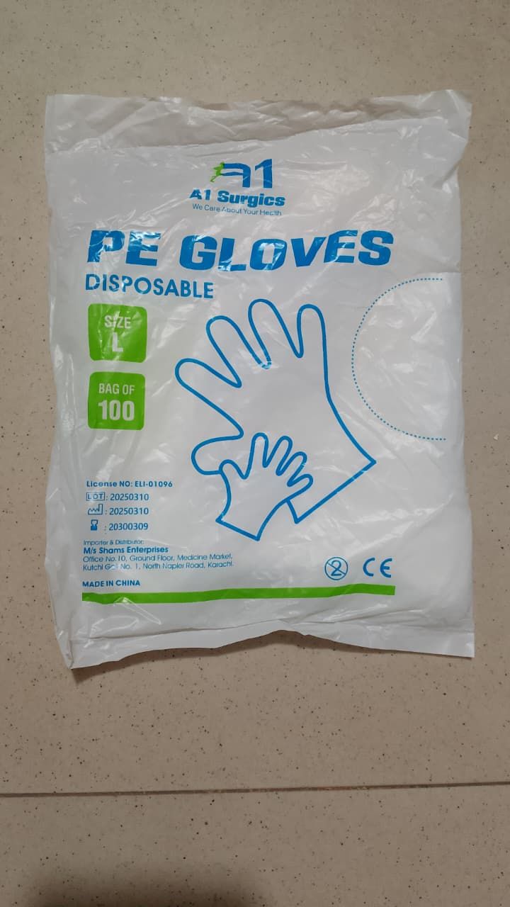 A1 Plastic Disposable Gloves Size Standard Large 100 PCs Box View Gallery - Pakistan