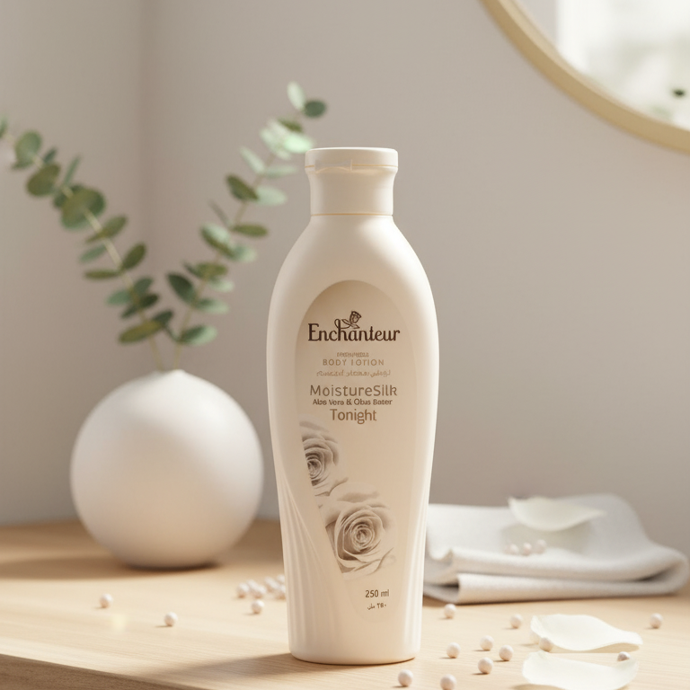 Enchanteur Moisture Silk Body Lotion 250ml With Aloe Vera And Olive Butter | Deeply Nourishing, Hydrating, And Softening Skin Lotion For All Skin Types View Gallery - Pakistan