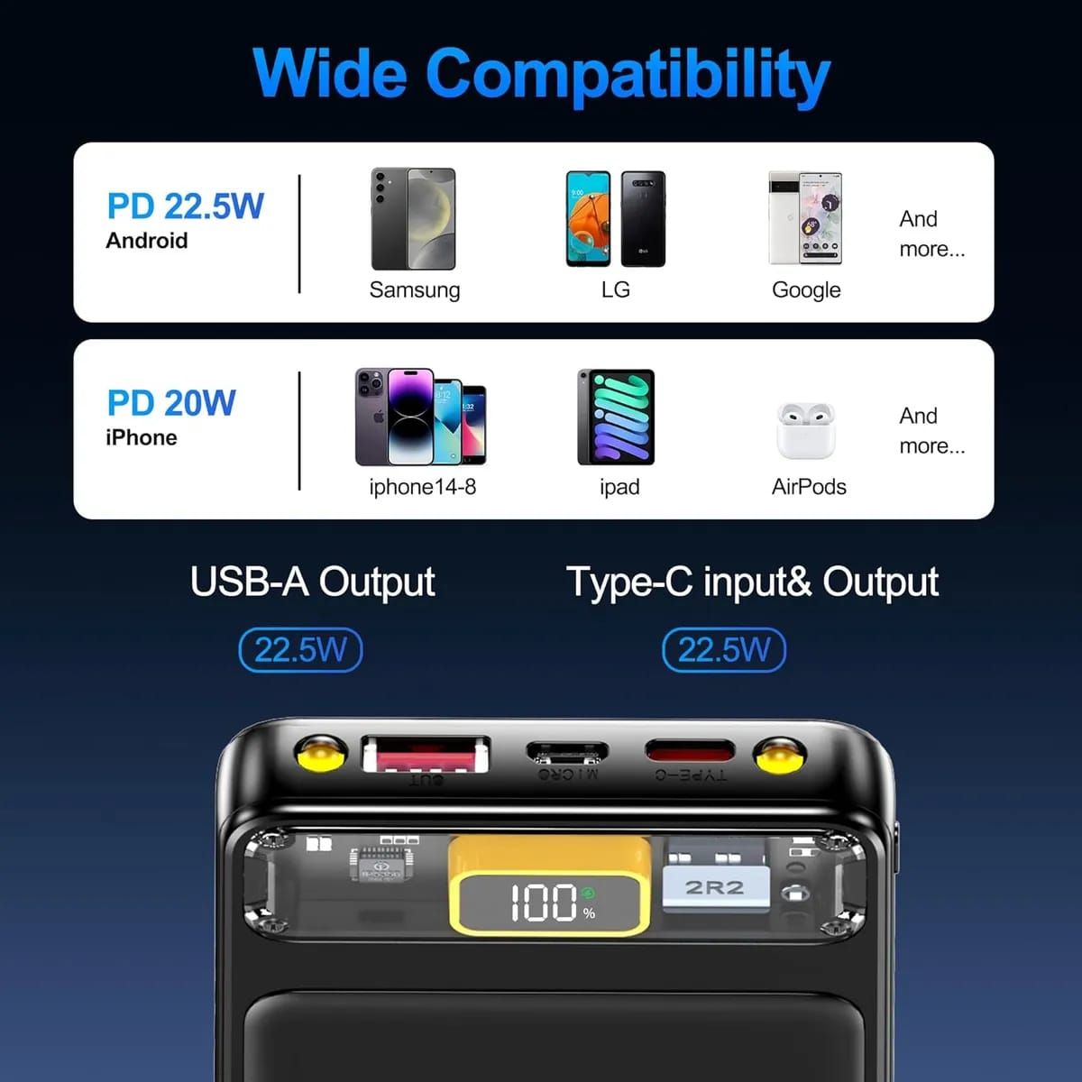 10000Mah Power Bank Slim Portable Charger Pd 22.5W Fast Charging 5V 3A Usb-C Output Battery Pack With Emergency Lighting Compatible Android Phones And Most Electronic Devices View Gallery - Pakistan