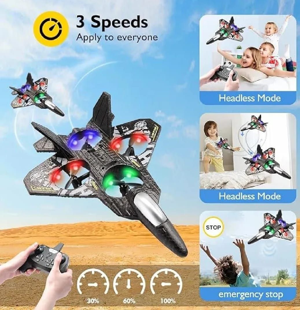 Premium RC Fighter Jet Plane – 2.4G Remote Control Foam Airplane Toy with Lights | High-Speed Glider | Helicopter Style Stunt Aircraft for Kids & Adults View Gallery - Pakistan