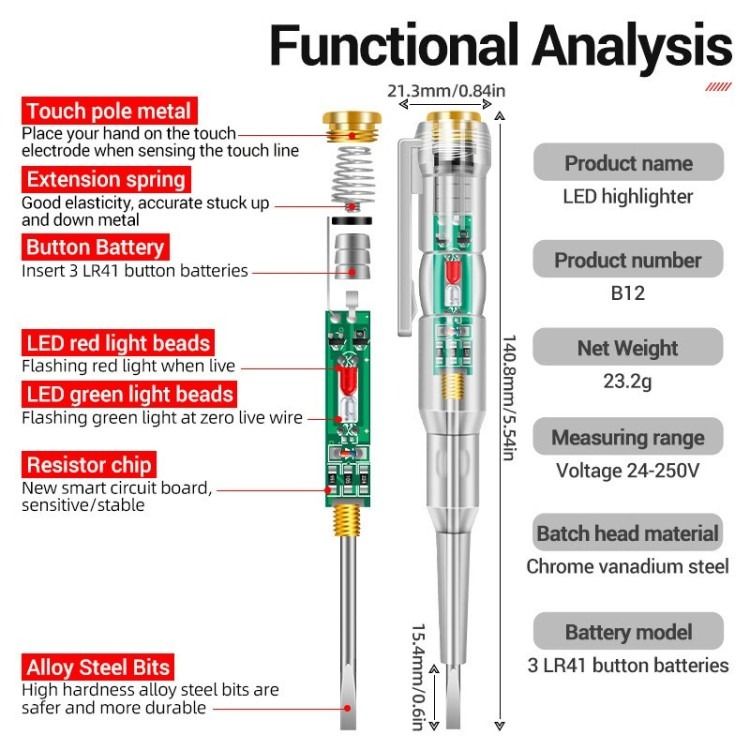 Intelligent LED Photometer Test Pen Voltage Detector Voltmeter 24-250V Electric Circuit Tester Screwdriver Indicator Tool For Safe Electrical Inspection View Gallery - Pakistan