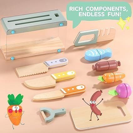 Wooden Kids Play Kitchen Set with Toy Utensils & Velcro Food – Montessori Pretend Cooking Playset View Gallery - Pakistan