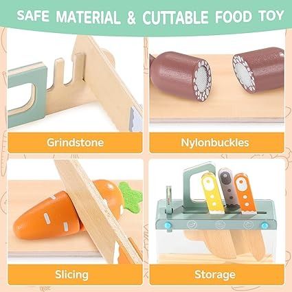 Wooden Kids Play Kitchen Set with Toy Utensils & Velcro Food – Montessori Pretend Cooking Playset View Gallery - Pakistan