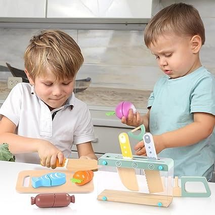 Wooden Kids Play Kitchen Set with Toy Utensils & Velcro Food – Montessori Pretend Cooking Playset View Gallery - Pakistan