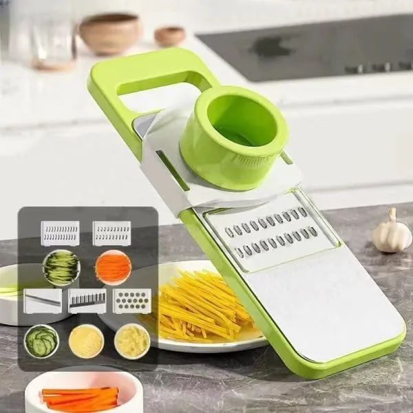 5-in-1 Multi-Functional Vegetable Slicer &amp; Grater – Adjustable Mandoline Cutter with Interchangeable Blades for Kitchen, Fruits &amp; Vegetables
