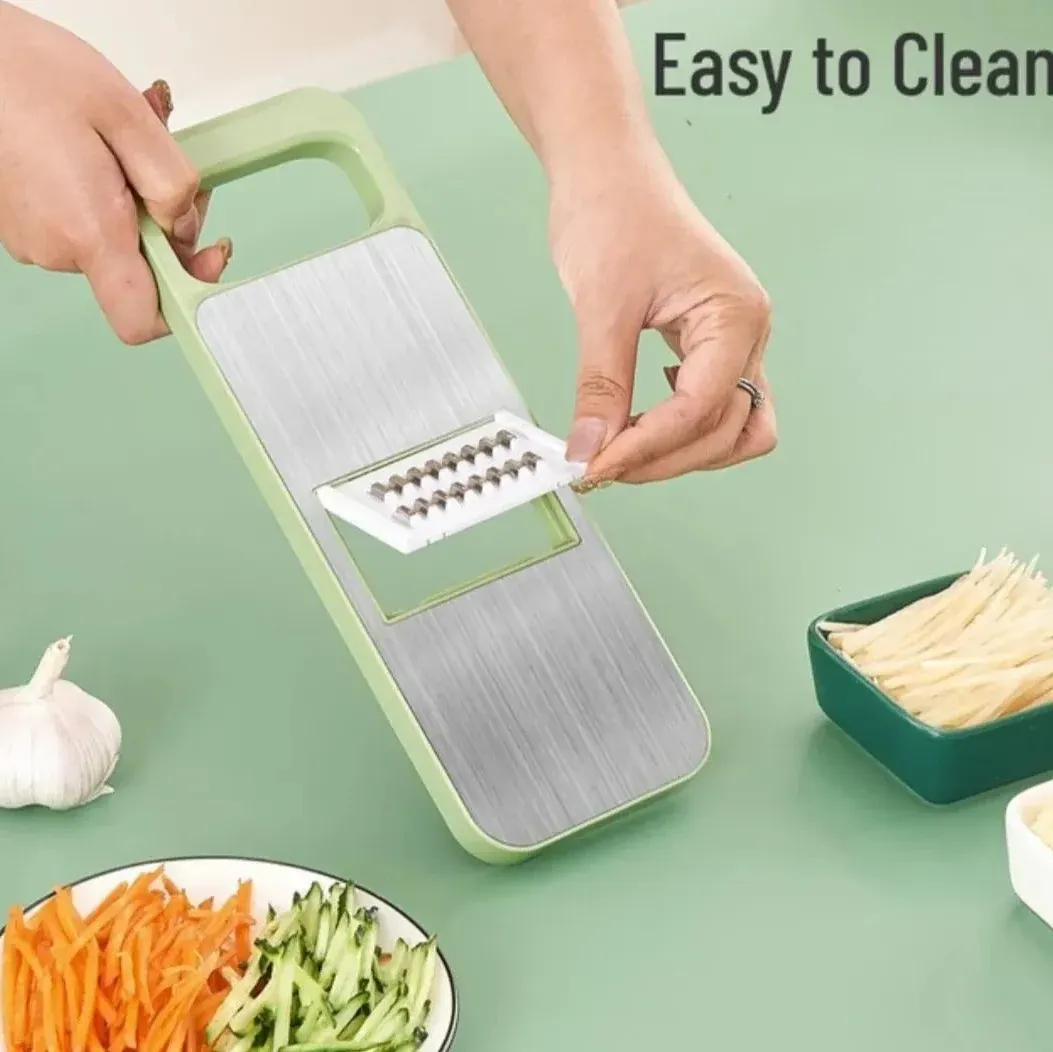 5-in-1 Multi-Functional Vegetable Slicer & Grater – Adjustable Mandoline Cutter with Interchangeable Blades for Kitchen, Fruits & Vegetables View Gallery - Pakistan