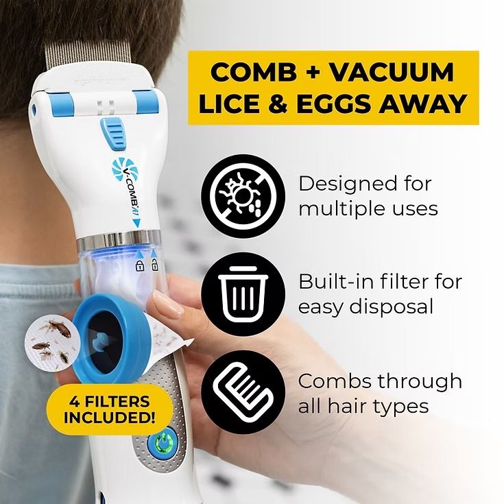 LICETEC V-COMB Electric Head Lice Remover | Chemical-Free Treatment | Vacuum &amp; Comb System to Remove Lice and Nits for Adults &amp; Children