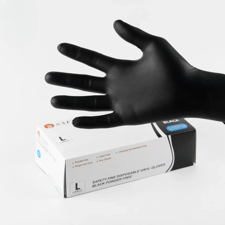 Safety Fine Black Nitrile Gloves – Powder-Free, Disposable – Box of 100 View Gallery - Pakistan