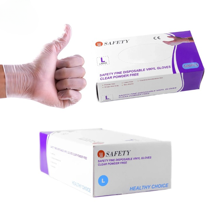 Safety Fine Disposable Vinyl Gloves – Clear, Powder-Free | Food Prep &amp; Hygiene Use