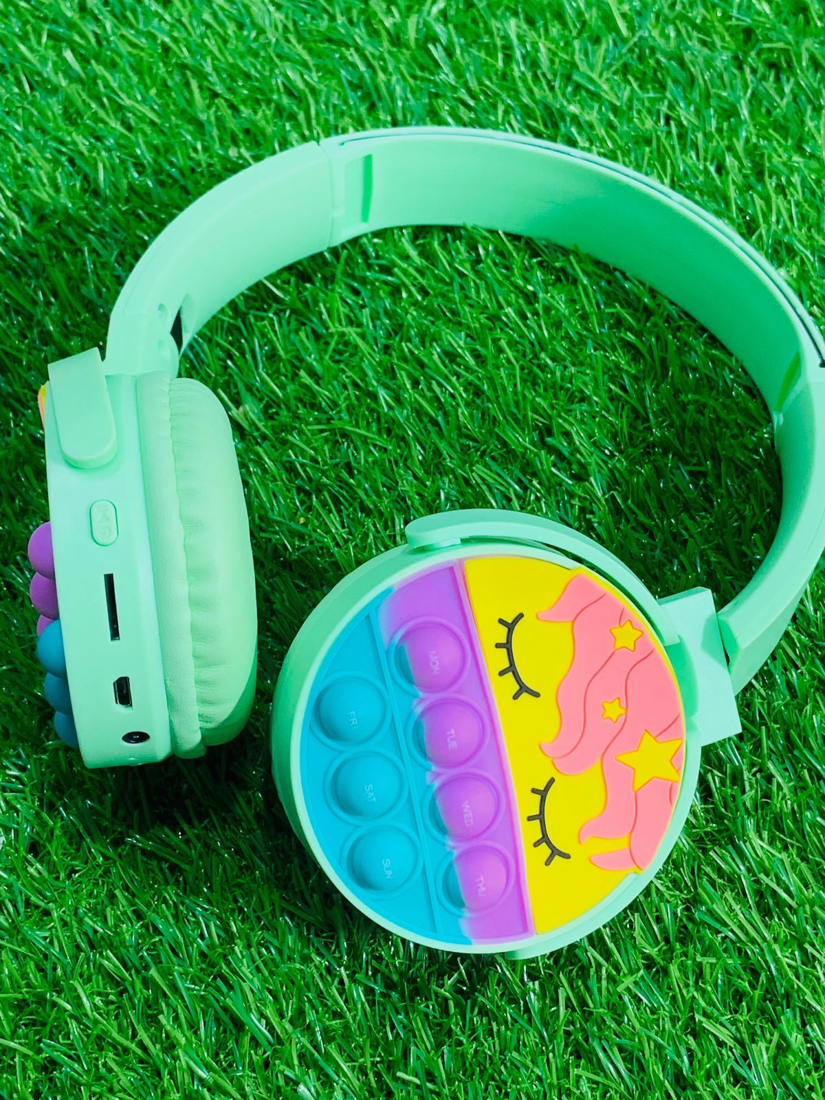 Cute Pop It Wireless Bluetooth Headphones Foldable Headset With Memory Card Support Wired And Wireless Modes Durable Quality Comfortable Use - Without Box(Random Color) View Gallery - Pakistan