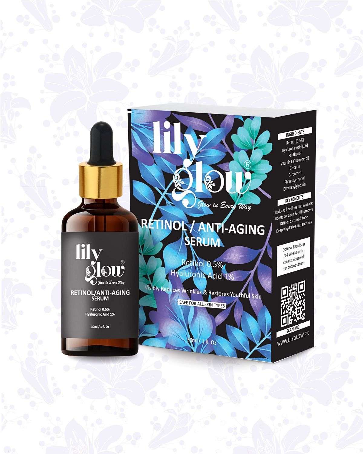 Lily Glow Retinol Anti-Aging Serum for Face – Wrinkle Repair, Skin Tightening & Night Care (30ml) View Gallery - Pakistan