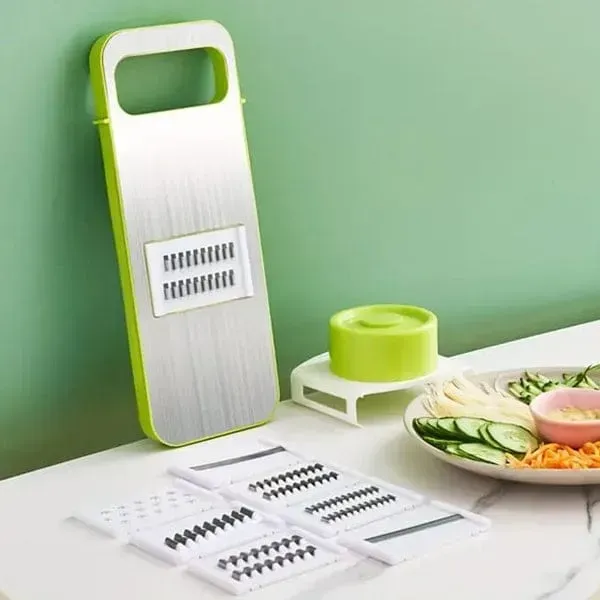5-in-1 Multi-Functional Vegetable Slicer & Grater – Adjustable Mandoline Cutter with Interchangeable Blades for Kitchen, Fruits & Vegetables View Gallery - Pakistan