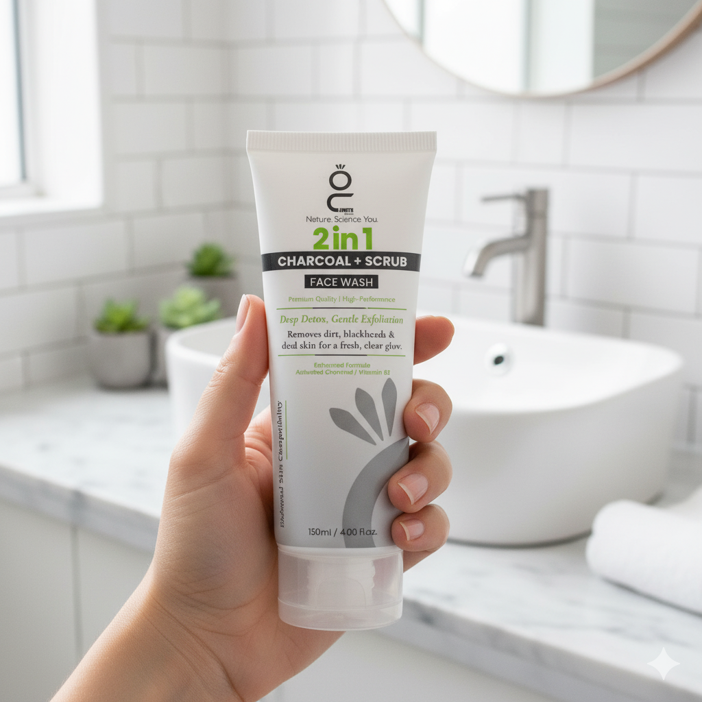 2 In 1 Charcoal + Scrub Face Wash 120ml | Deep Detox And Gentle Exfoliation | Removes Dirt, Blackheads, And Dead Skin For A Fresh, Clear, And Glowing Face