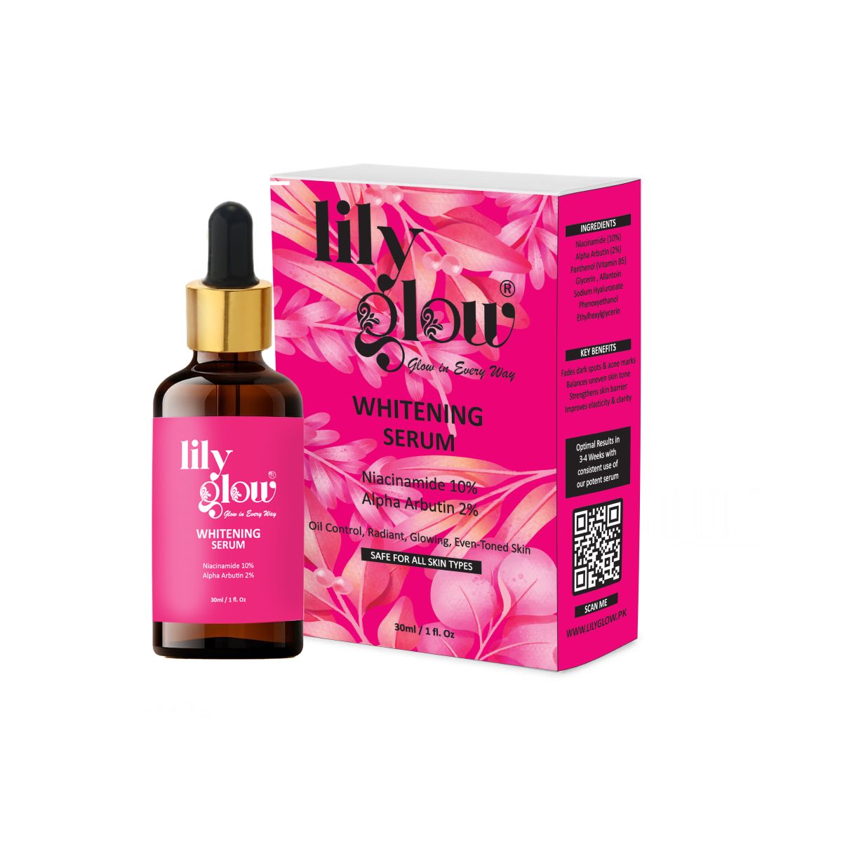 Lily Glow Whitening Serum for Face, Hands &amp; Feet – Glutathione, Brightening Formula | For Men, Women, Oily &amp; Dry Skin 30ml