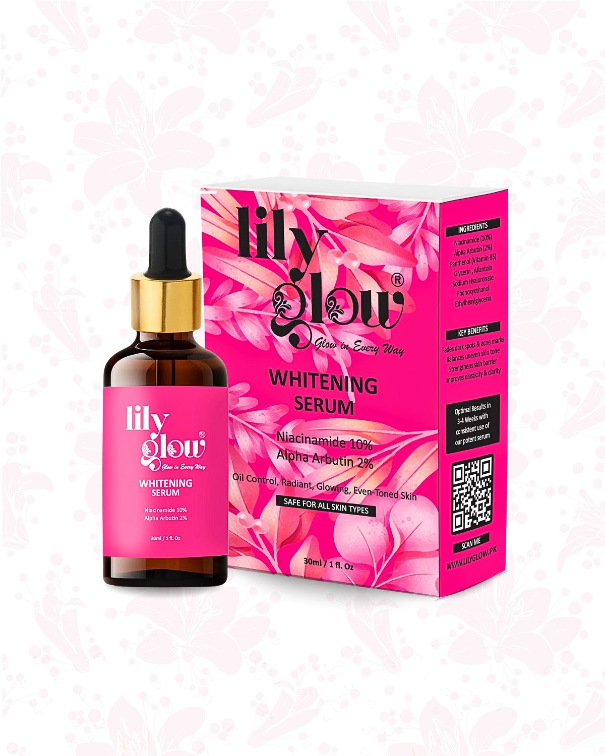 Lily Glow Whitening Serum for Face, Hands & Feet – Glutathione, Brightening Formula | For Men, Women, Oily & Dry Skin 30ml View Gallery - Pakistan